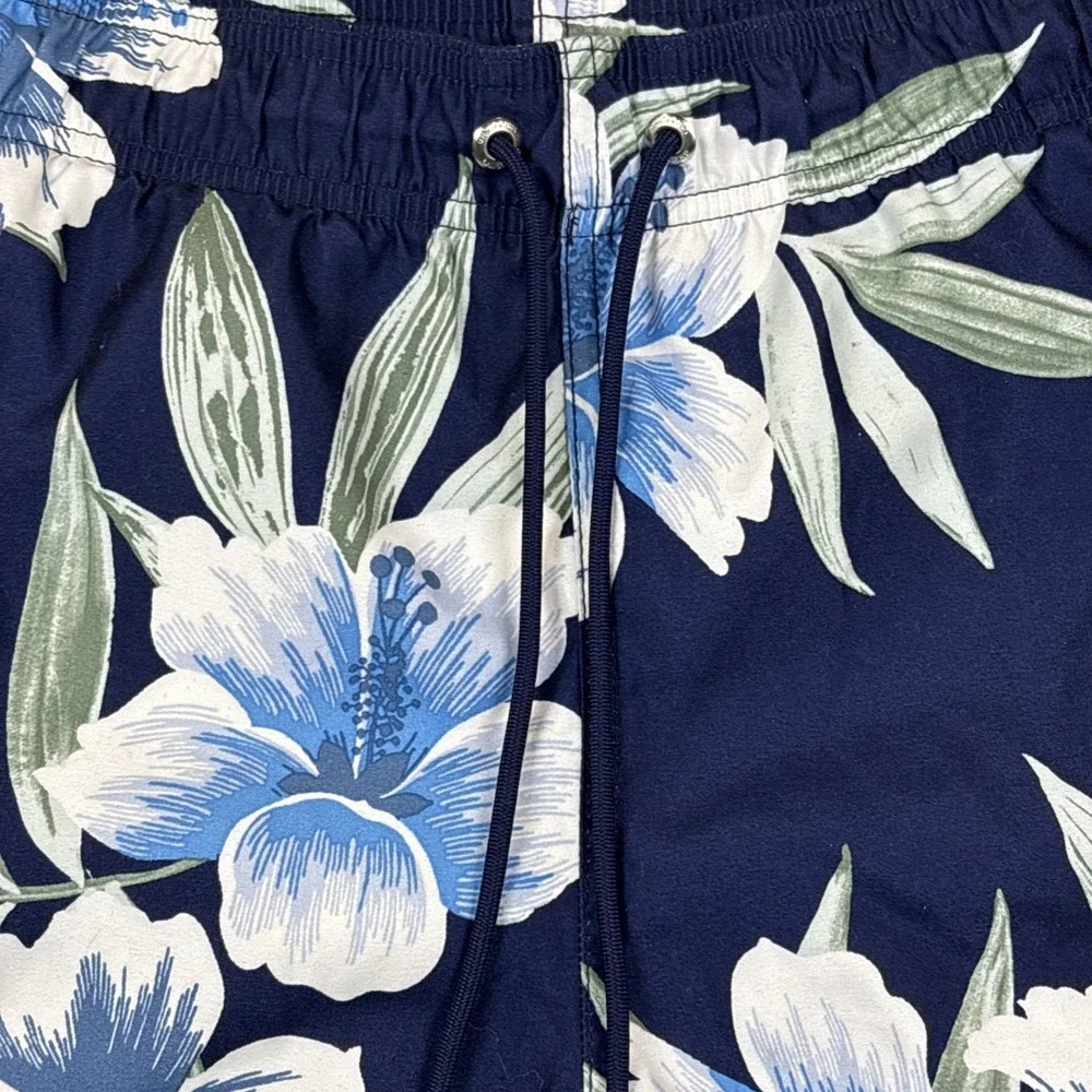 Lands End‎ Men XL 40-42 Swim Trunk Board Shorts Lined Blue Floral Beach Vacation